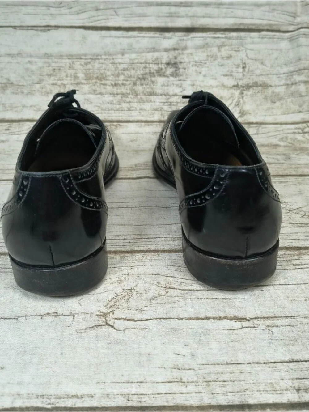 Dolce Gabbana Luxury Black High Shine Wingtip Leather Oxfords Men Size 8.5 - Picture 6 of 9